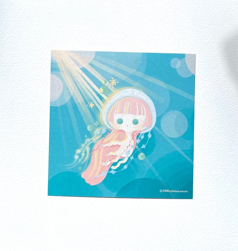 【海洋系列】明信片 放空水母/躺平海星/社恐海胆 - 卡片/明信片 - 纸 蓝色