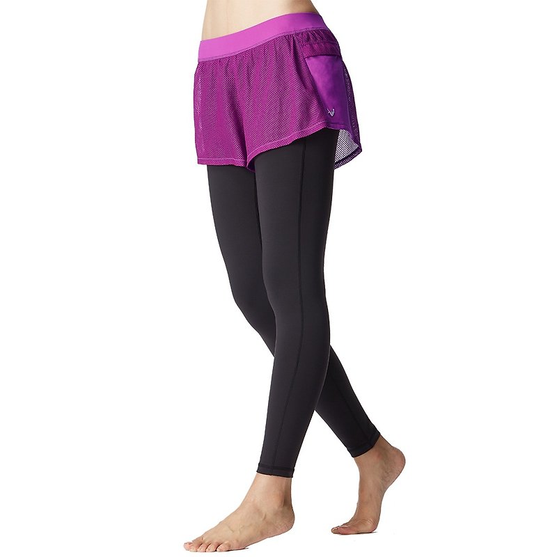 【MACACA】 紧实包覆jogging 2in1短长裤- ATG7592 黑/紫 - 女装运动裤 - 尼龙 