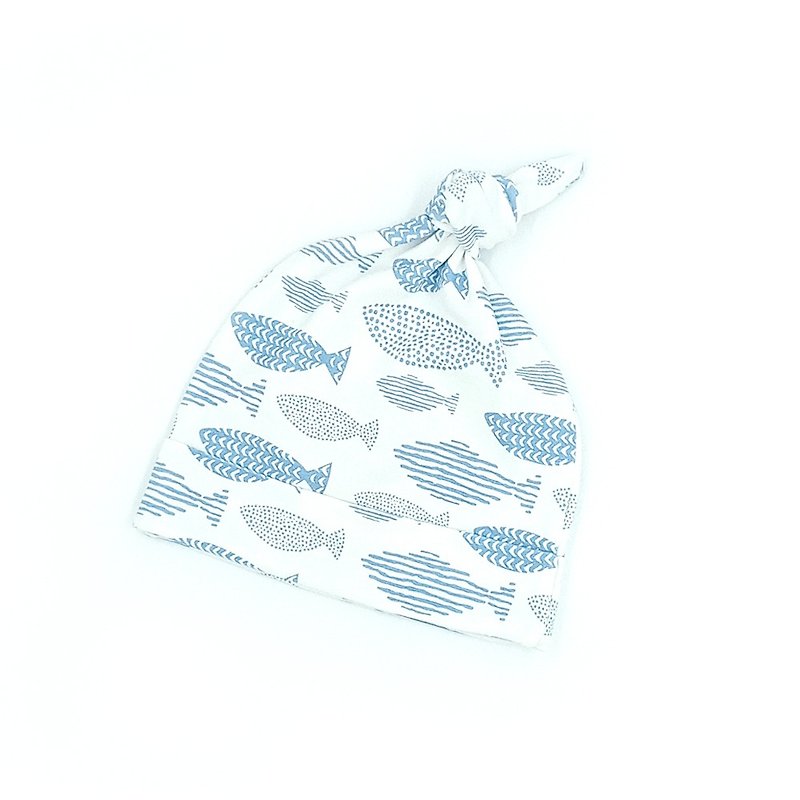 【Deux Filles有机棉】带结婴儿帽(蓝色小鱼) - 婴儿帽/发带 - 棉．麻 蓝色