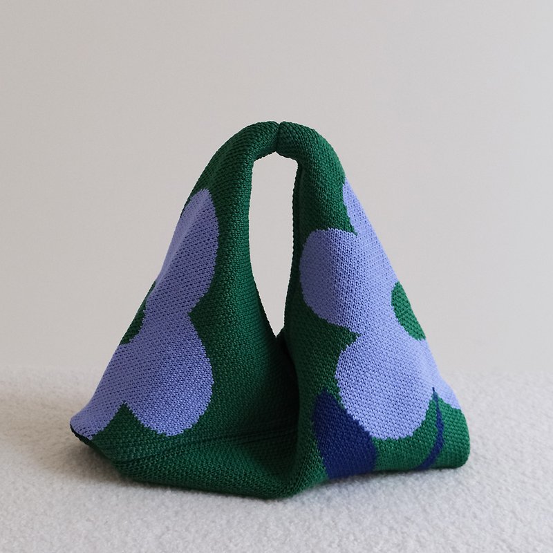 迷你针织三角包 _大花_宝石绿_环保回收纱线制作 - 手提包/手提袋 - 压克力 绿色