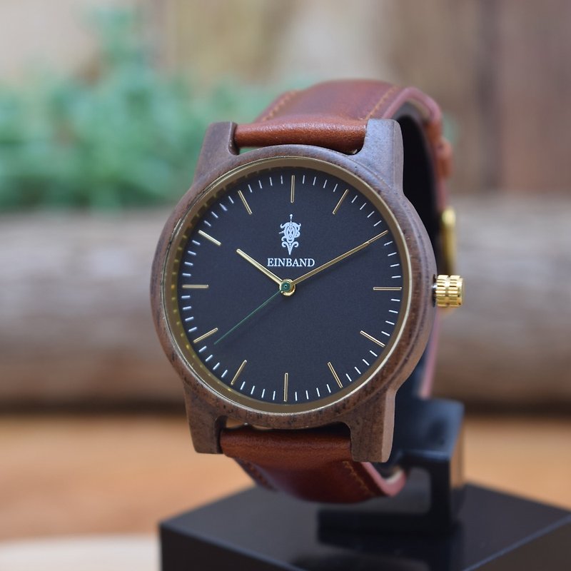 EINBAND Glanz BLACK 36mm Wooden Watch Brown Leather Belt - 男表/中性表 - 木头 咖啡色