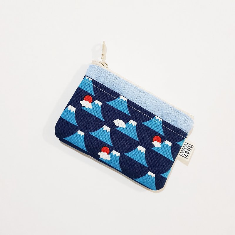 【富士山-蓝(浅蓝)】 新款! 日系感 零钱包 拉链袋 交换礼物 - 零钱包 - 棉．麻 蓝色