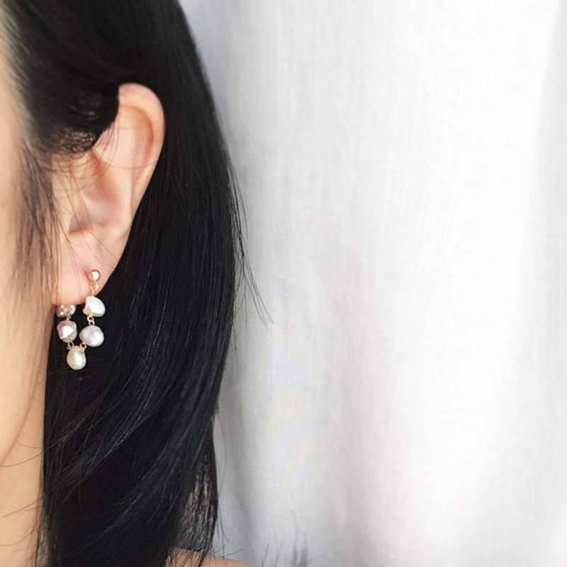 K14gf Keshi Pearls Earrings - 耳环/耳夹 - 珍珠 白色