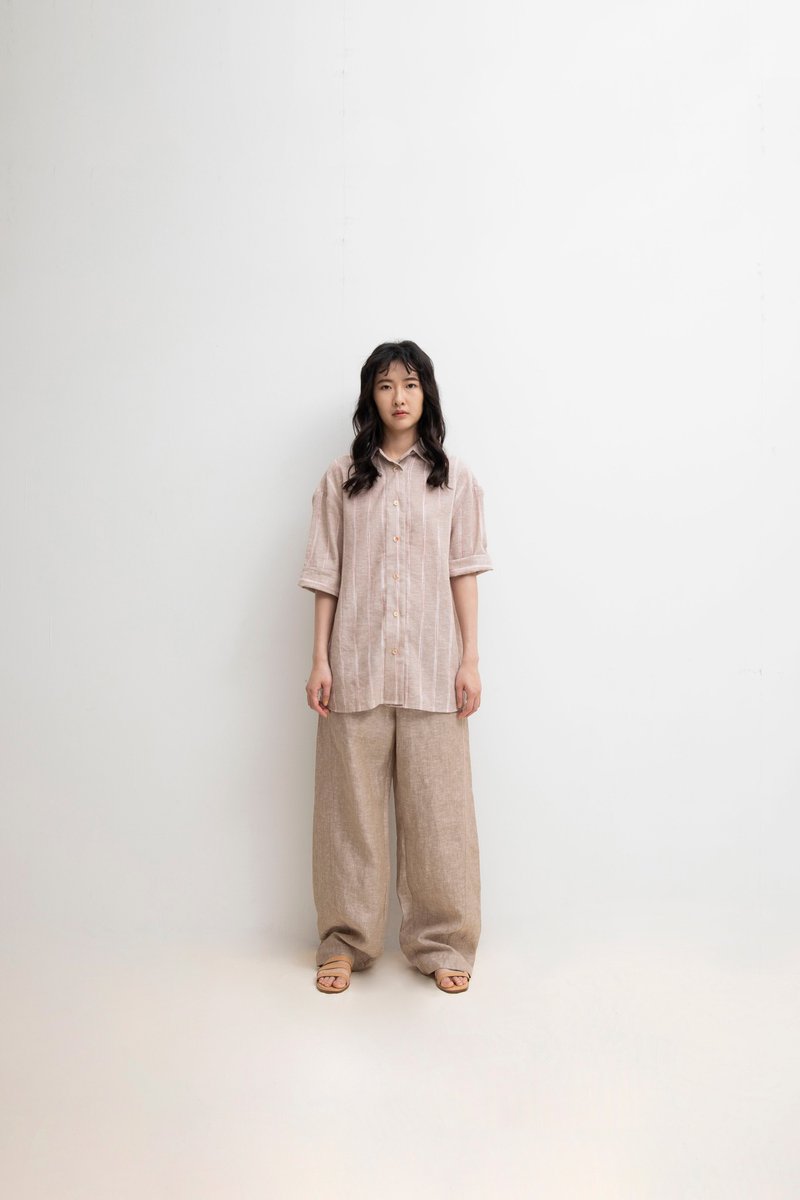 卷袖衬衫 - 女装衬衫 - 棉．麻 卡其色