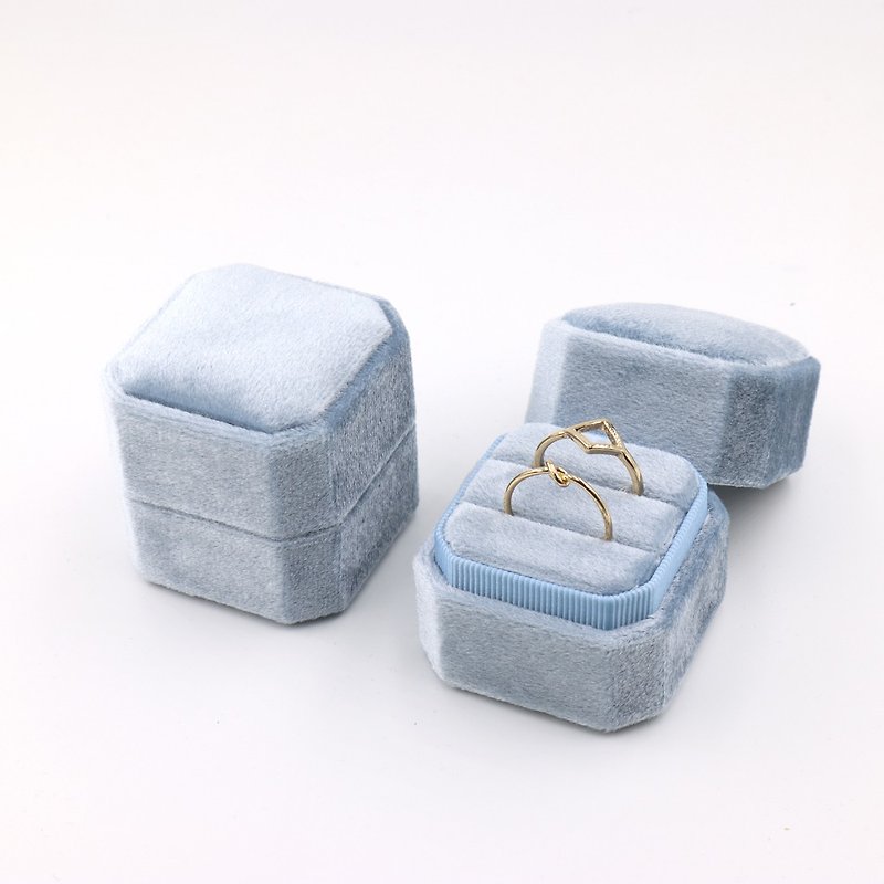精致八角形对戒盒 香槟蓝 对戒盒 婚戒盒 戒指盒 - 收纳用品 - 棉．麻 