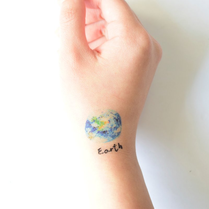 地球 星空刺青 纹身贴纸 可定制 两张入 - 纹身贴 - 纸 蓝色