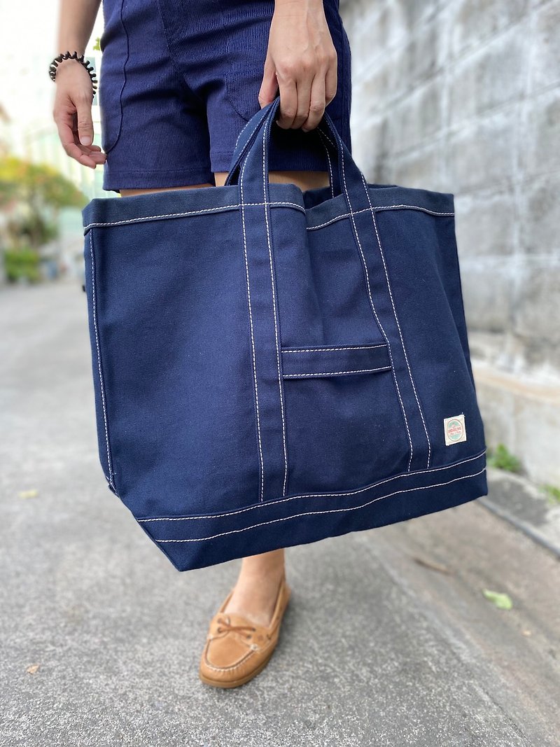 New Navy Canvas Tool Tote Bag with Short Handles / Shopping Bag / Market Bag - 手提包/手提袋 - 棉．麻 蓝色