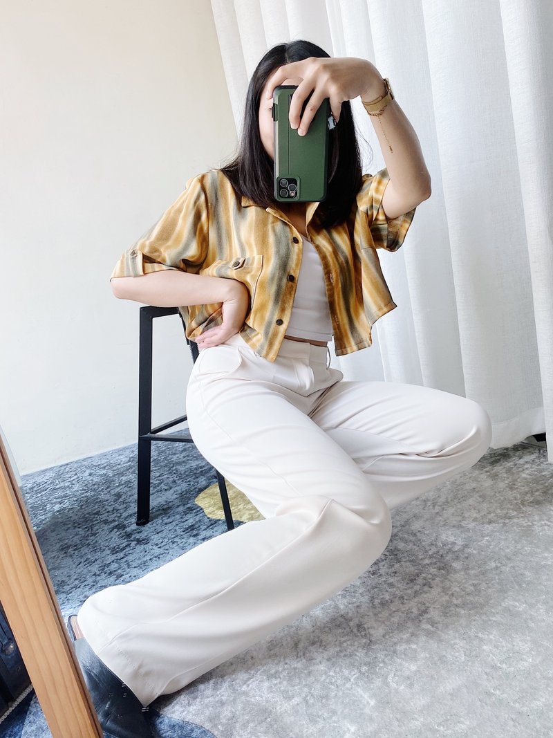 米白素面垂坠优雅经典干练少女 软质纺纱薄料长裤宽裤 pants - 女装长裤 - 聚酯纤维 白色