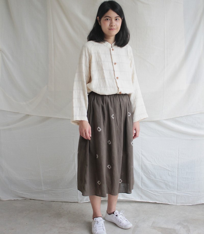 Ebony brown dot cotton skirt / with lining and pockets - 裙子 - 棉．麻 咖啡色
