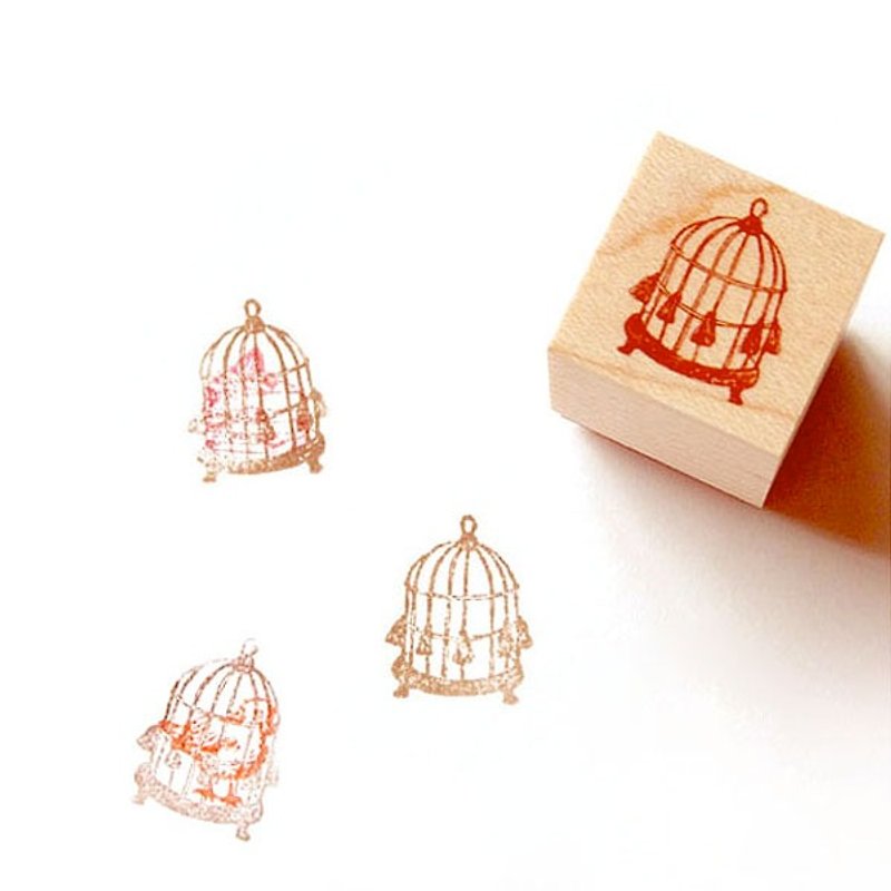 飾れるミニスタンプ　鳥籠 - 印章/印台 - 木头 