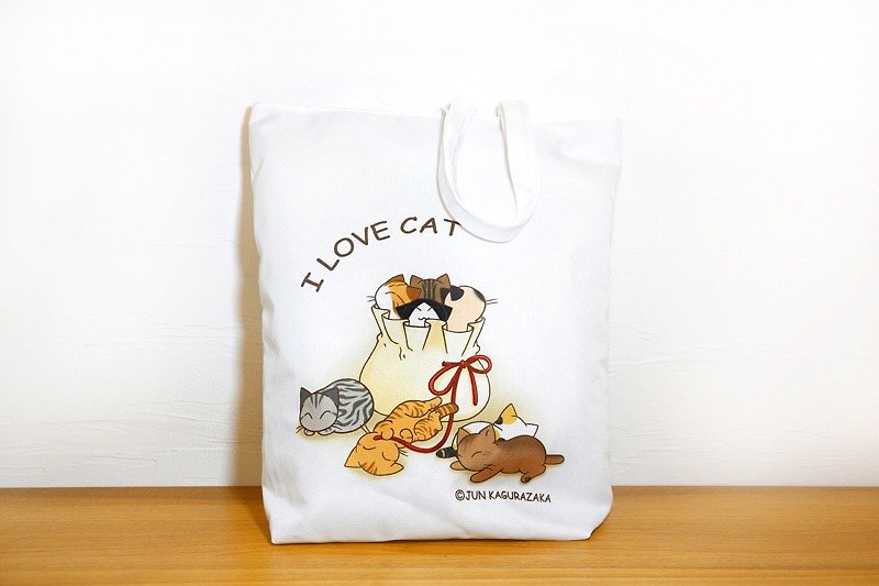 袋子里的猫咪-拉链托特包 - 侧背包/斜挎包 - 防水材质 白色