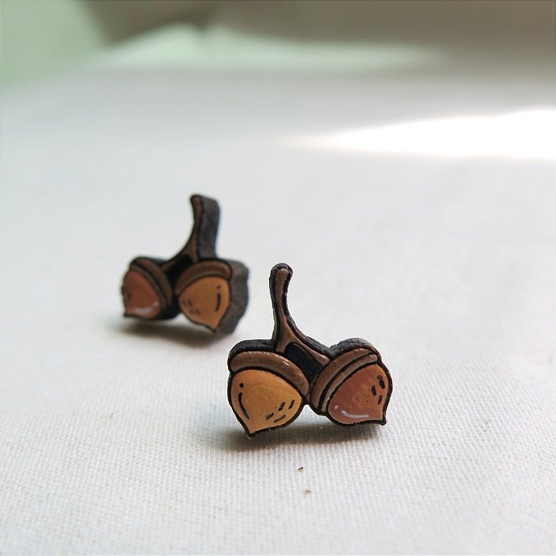 胡桃木耳环 - 耳环/耳夹 - 木头 咖啡色