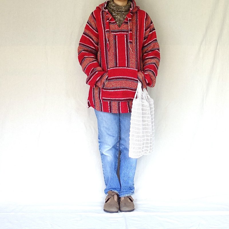 墨西哥传统织布连帽上衣baja hoodie - 红 - 中性连帽卫衣/T 恤 - 聚酯纤维 红色