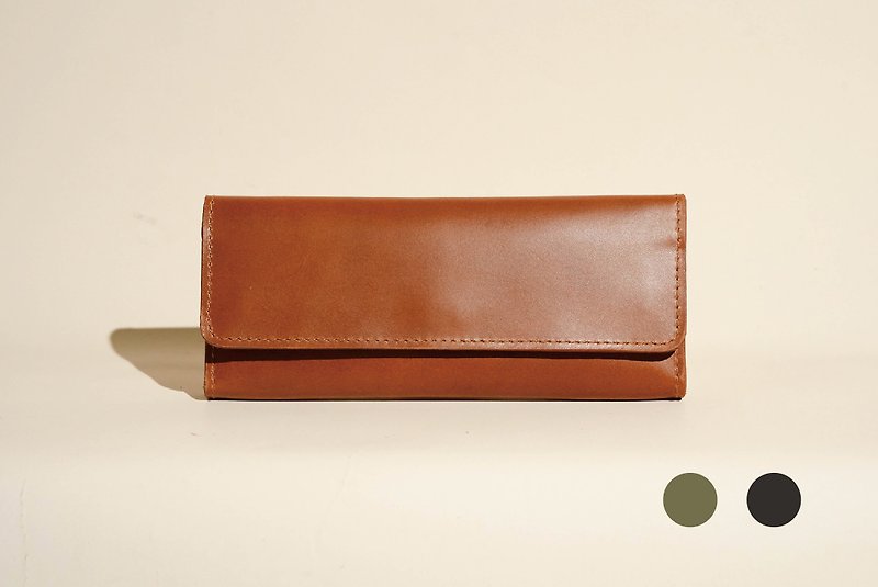 单盖式长夹 水腊牛革 可定制化刻字 - 皮夹/钱包 - 真皮 咖啡色