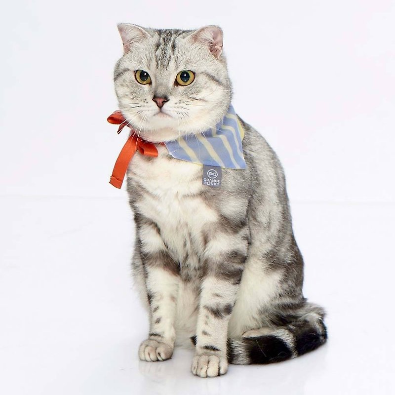 宠物领巾 Orange Blinks 蓝白条纹拼接淡黄色  S/M/L (S/M完售) - 其他 - 棉．麻 