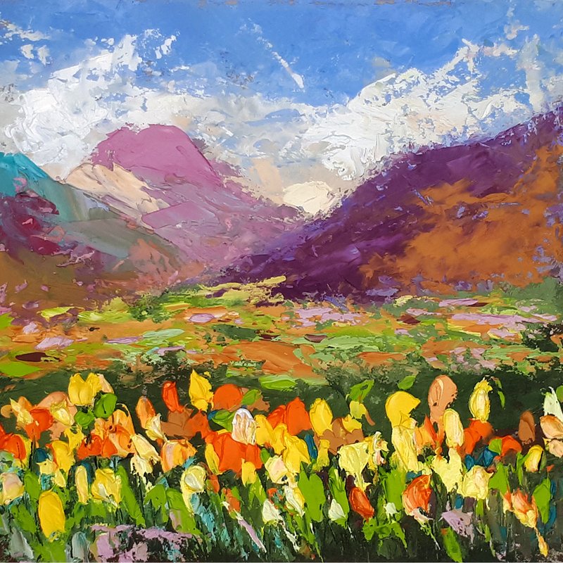 California Poppy Painting Floral Original Art Impasto Oil Painting Poppies - 海报/装饰画/版画 - 其他材质 多色