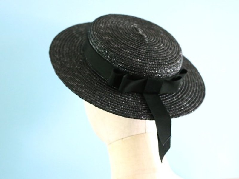 黒麦わら帽子のヘッドピース Black Vivienブラックヴィヴィアン - 帽子 - 植物．花 
