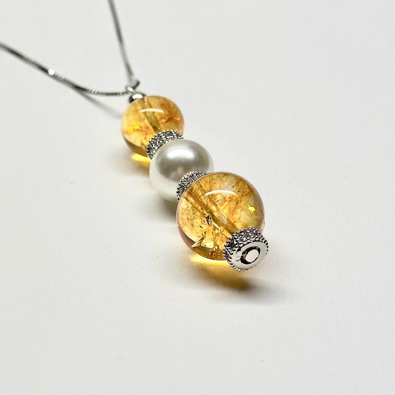 【坠月之落】 黄水晶 淡水珍珠 合金古典 925纯银 天然水晶颈链 - 项链 - 半宝石 黄色
