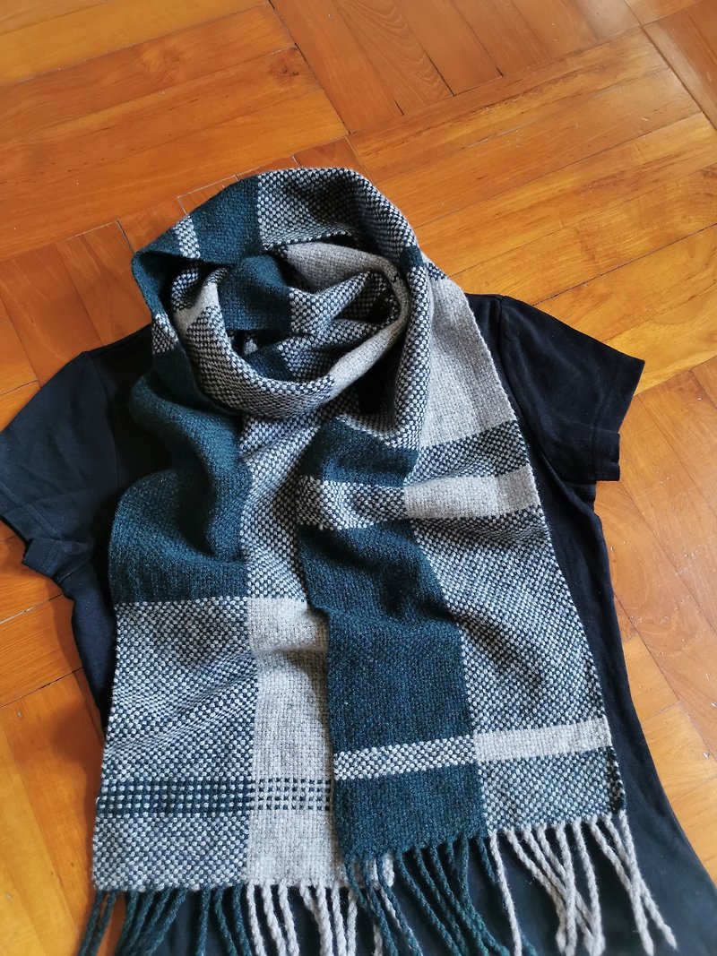 Handwoven by Carina | 手织50牦牛绒50美丽诺羊毛围巾 - 围巾/披肩 - 羊毛 蓝色