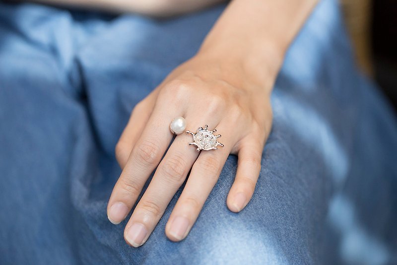 微清新珍珠水花戒指 - 戒指 - 其他金属 银色