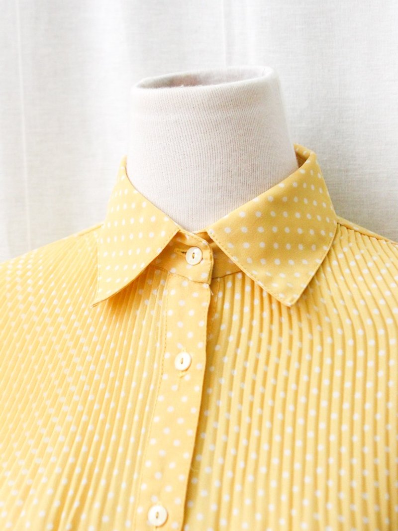 【RE0720T118】日本制甜美圆点点鹅黄色古着衬衫 - 女装衬衫 - 聚酯纤维 黄色