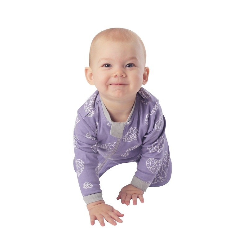 有机棉双拉链连身衣(梦幻之心) ZippyJamz原创设计 - 包屁衣/连体衣 - 棉．麻 紫色