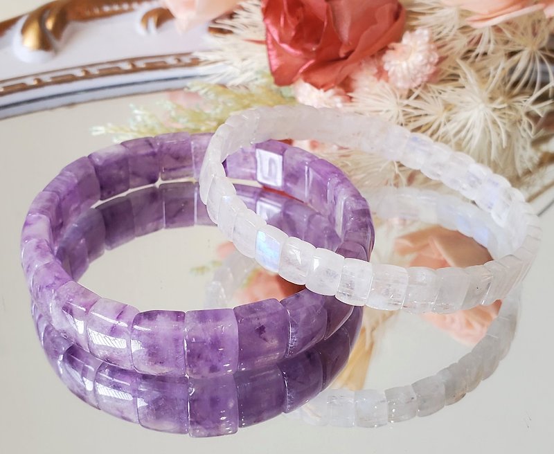 精品细版月光石手排VS紫锂辉石手排-可帮改手围 - 手链/手环 - 水晶 多色