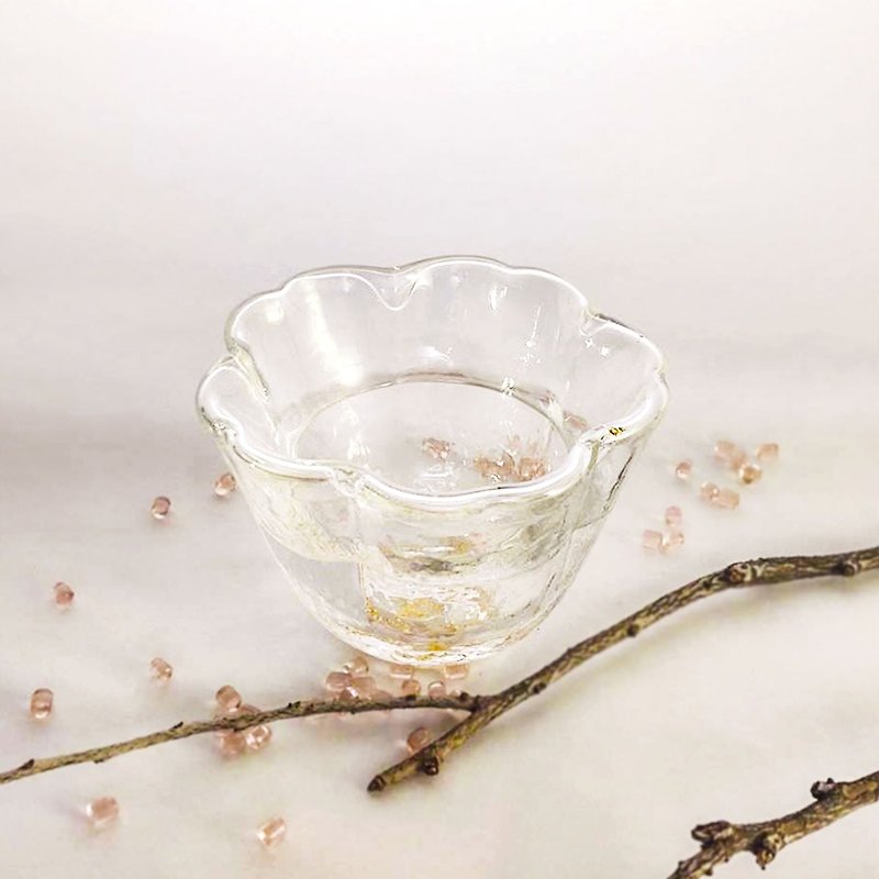 【七夕礼物】台湾制金箔樱花双层杯/锤目纹玻璃杯/茶杯-晶透款 - 杯子 - 玻璃 透明