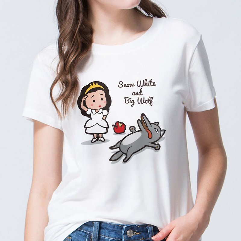 白雪公主遇上大野狼 原创插画 短袖纯棉T恤-白色 - 女装 T 恤 - 棉．麻 白色