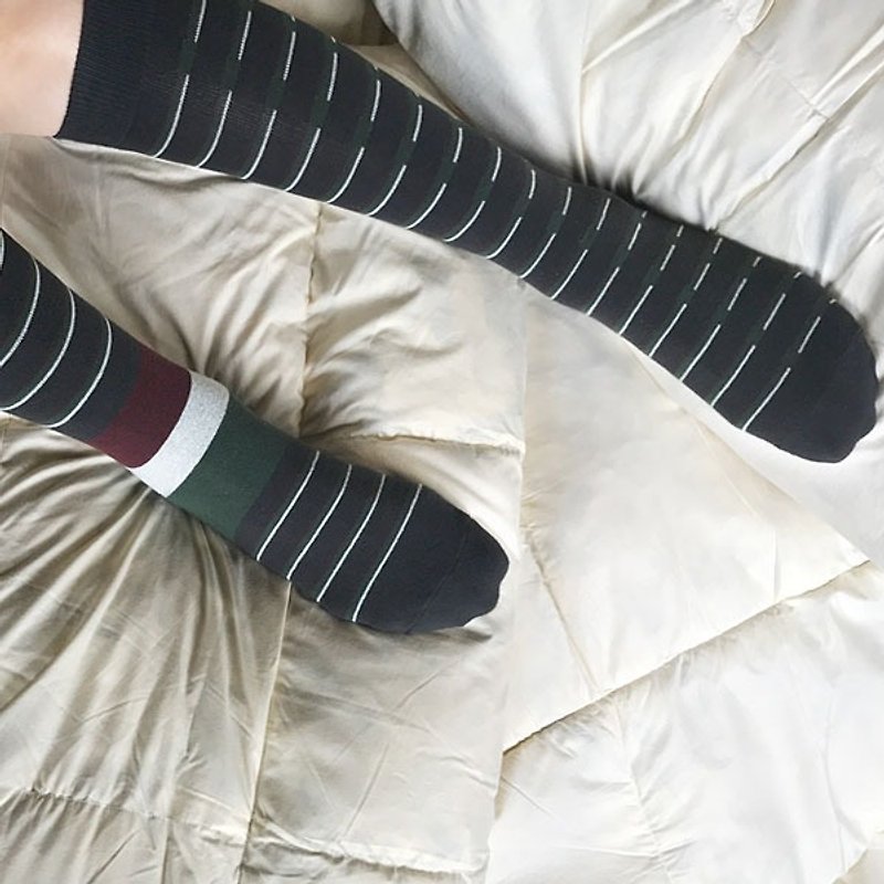 靴下ミッドナイトグレー/ irregular / socks / stripes / flower - 袜子 - 棉．麻 绿色