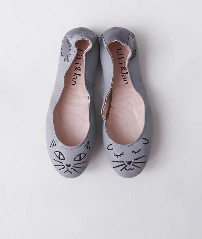 【猫的进行曲】两种喵喵·折叠芭蕾舞鞋_灰色冒险 - 芭蕾鞋/娃娃鞋 - 真皮 灰色