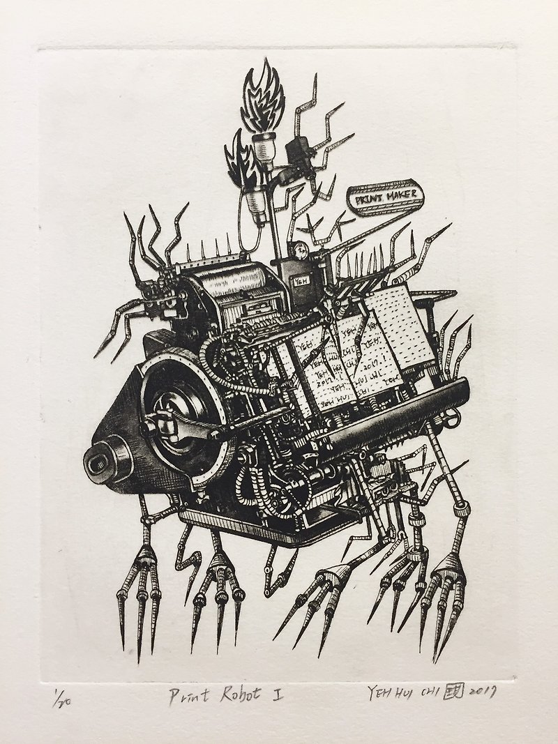 原作版画 -print robot I- 叶慧琪  - 海报/装饰画/版画 - 纸 黑色