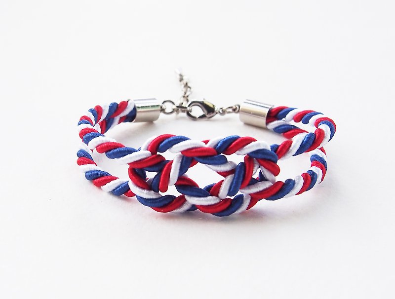 Red/white/blue  infinity knot rope bracelet - 手链/手环 - 其他材质 多色
