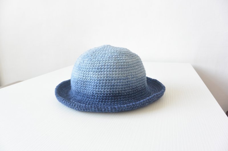 手作编织圆顶帽 - 蓝 - 帽子 - 羊毛 蓝色