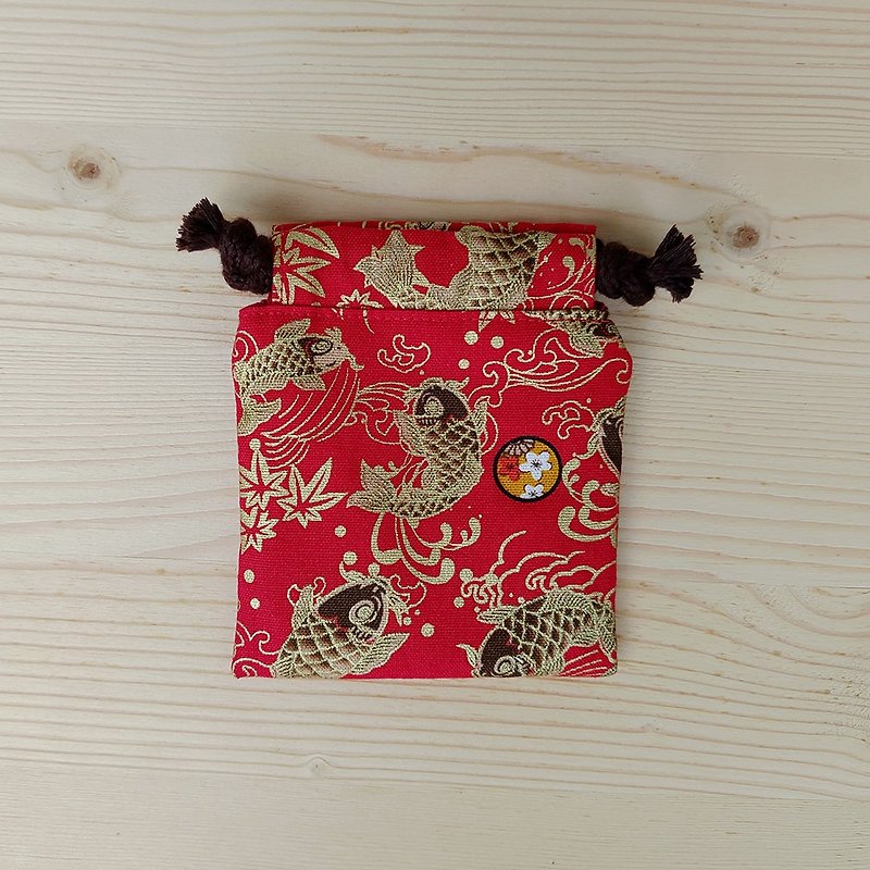 金边鲤鱼束口袋(迷你)/印章袋 首饰袋 - 印章/印台 - 棉．麻 红色