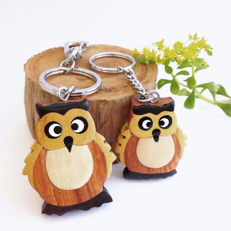 【猫头鹰系列-六月】手工木制钥匙圈/吊饰 - 钥匙链/钥匙包 - 木头 咖啡色