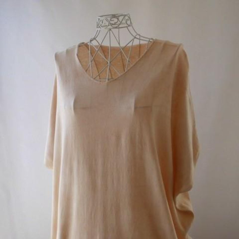 ベンガラ染め・Vネックのロングチュニック(100%綿ニット) - 女装上衣 - 棉．麻 橘色