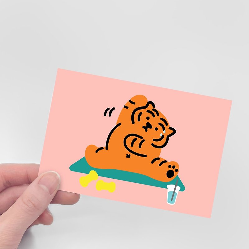 躺肥虎 伸展运动 做瑜伽 插画明信片 - 卡片/明信片 - 纸 
