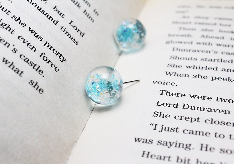 玻璃球滴胶耳环-鱼水微光 - 耳环/耳夹 - 玻璃 蓝色