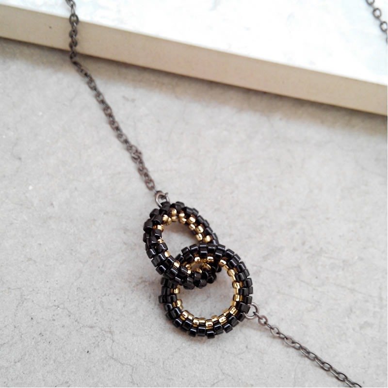 Elpis Link Promise Necklace in beaded black and gold and gun metal hardware - 项链 - 其他材质 黑色
