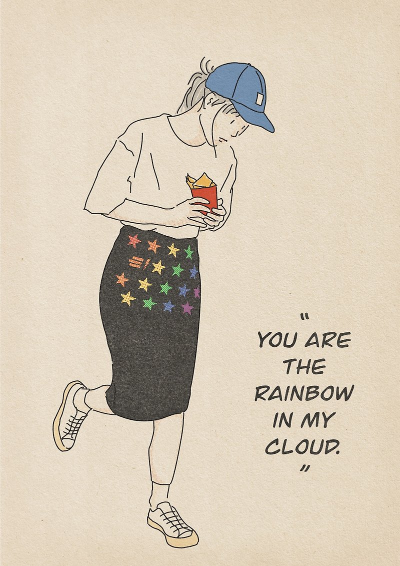 【Customized Gift】You are the Rainbow in my Cloud - Minimal Portrait Drawing - 电子手绘真人画像/绘画/插画 - 其他材质 多色