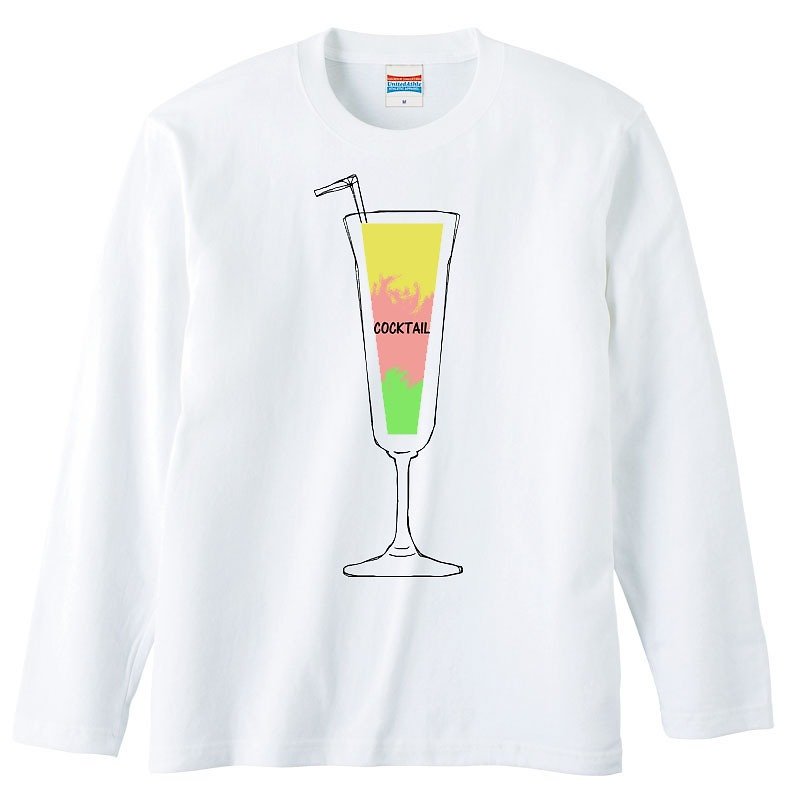 [ロングスリーブTシャツ] Cocktail 2 - 男装上衣/T 恤 - 棉．麻 白色
