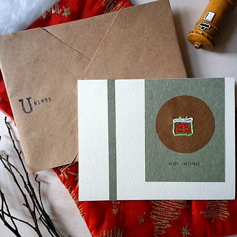 手缝图像圣诞卡(12月25号日历)(原稿) - 卡片/明信片 - 纸 多色
