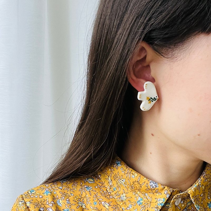 耳夹耳环—弦花的鸟、幸福的鸟 - 耳环/耳夹 - 粘土 