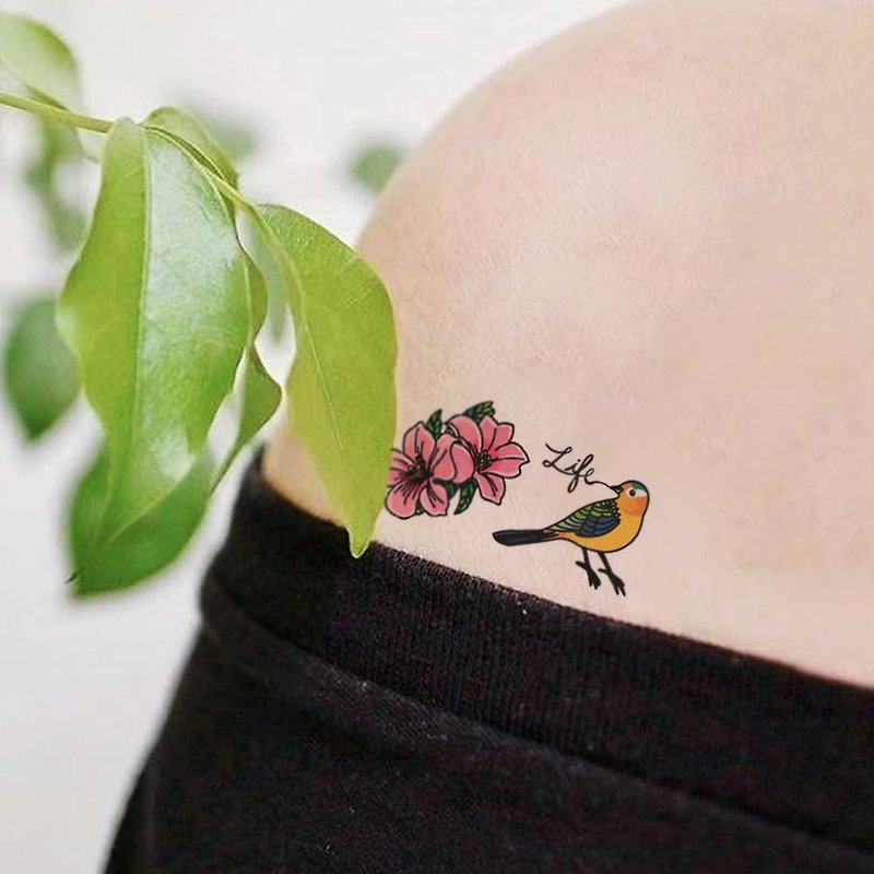 TU紋身貼紙-花与小鸟  刺青 防水纹身 - 纹身贴 - 纸 多色