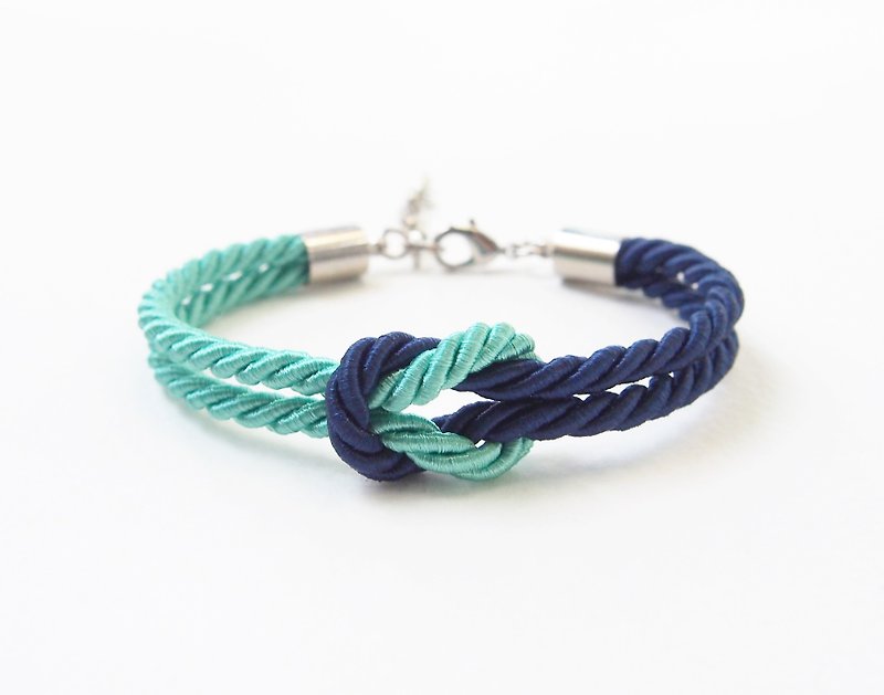 Navy blue and mint knot bracelet - 手链/手环 - 其他材质 绿色