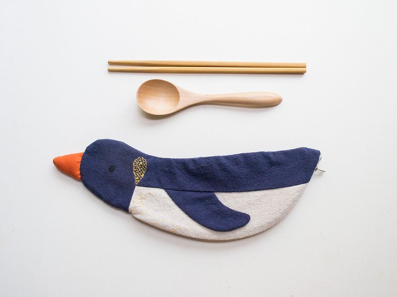 Penguin travel cutlery pouch case - Navy - 筷子/筷架 - 棉．麻 多色