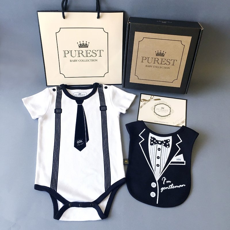 PUREST 领带小绅士 短袖综合款 宝宝弥月礼盒组 婴儿 新生儿 送礼 - 满月礼盒 - 棉．麻 