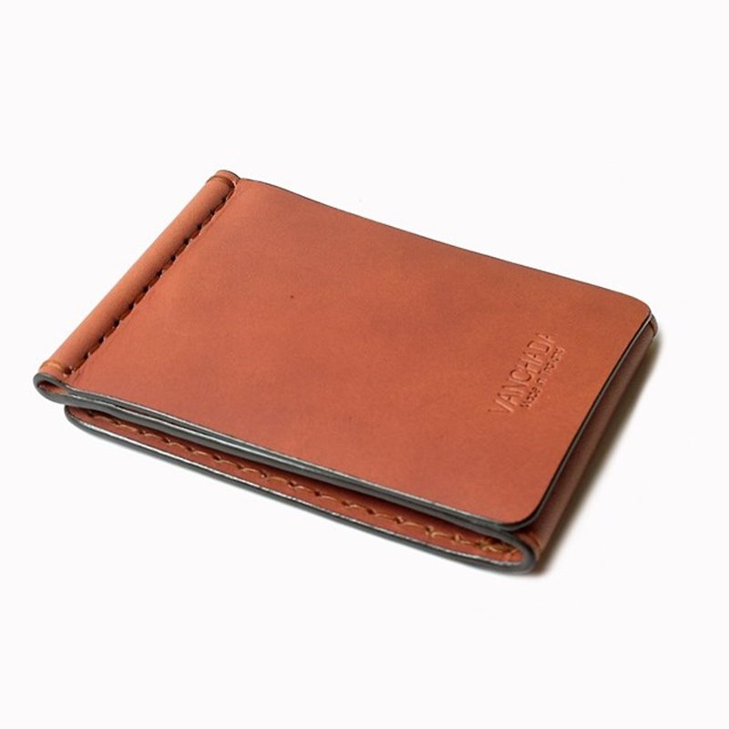 Z Wallet Money Clip Bi-fold V.3.1 Vegetable Saddle Brown Color Hand-cut - 皮夹/钱包 - 真皮 