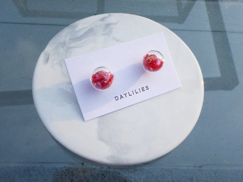 玻璃球耳环-碎石款-红色 - 耳环/耳夹 - 玻璃 红色